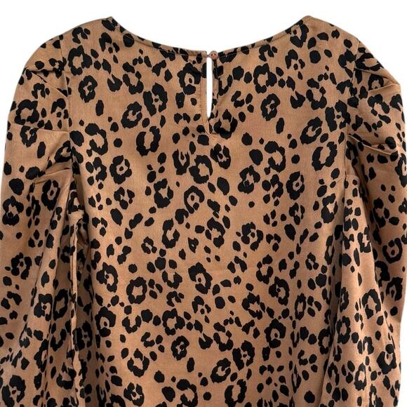 Lucca Leopard Print Satin Blouse Long Sleeve Top Women Sz Small Brown Black NWOT - Picture 4 of 10